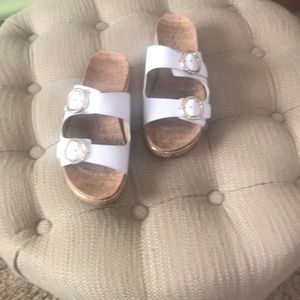 Michael Kors white leather slides with cork bottom size 7